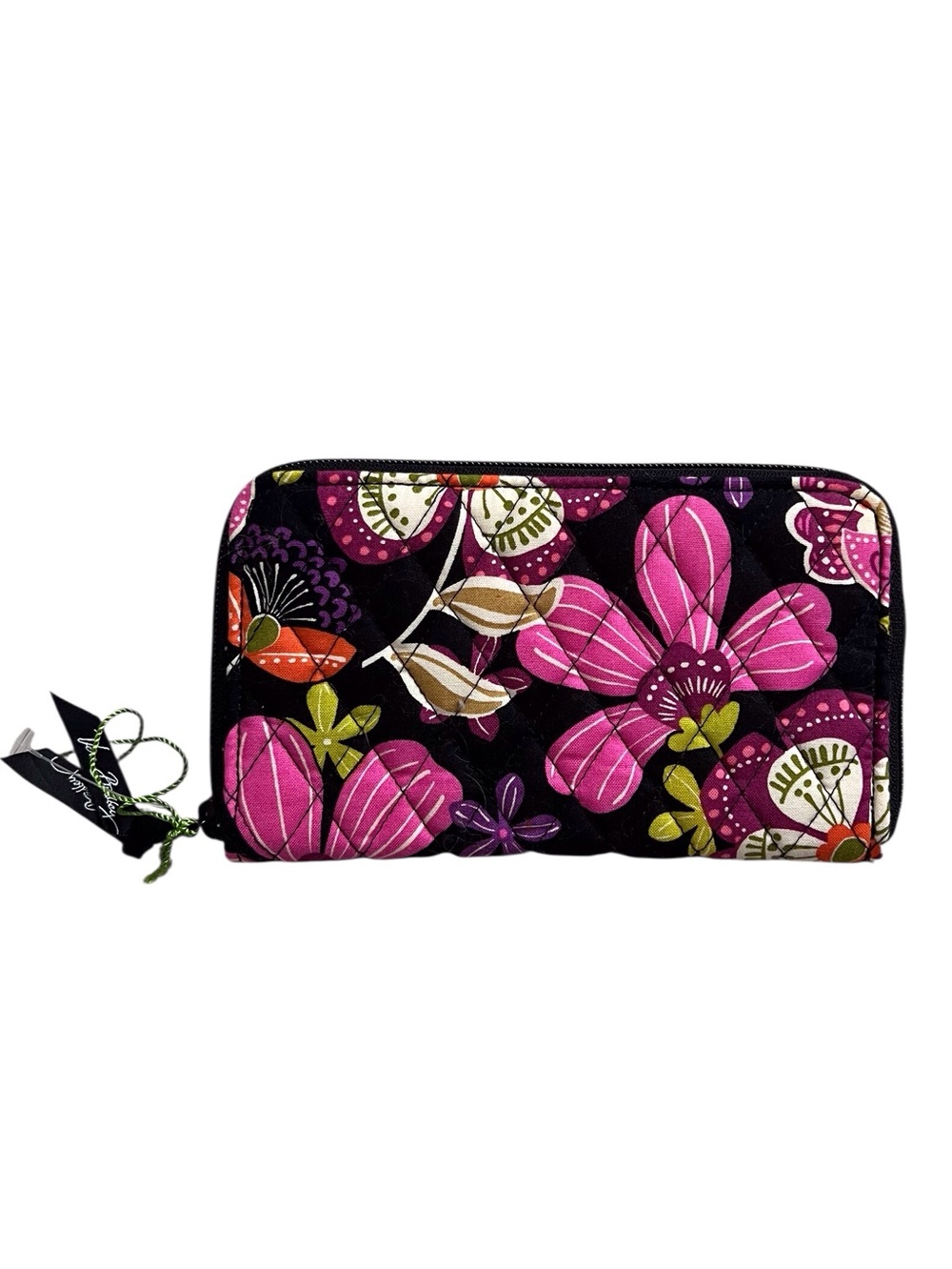 Vera Bradley Zip Wallet Black Pink Floral Print NWOT